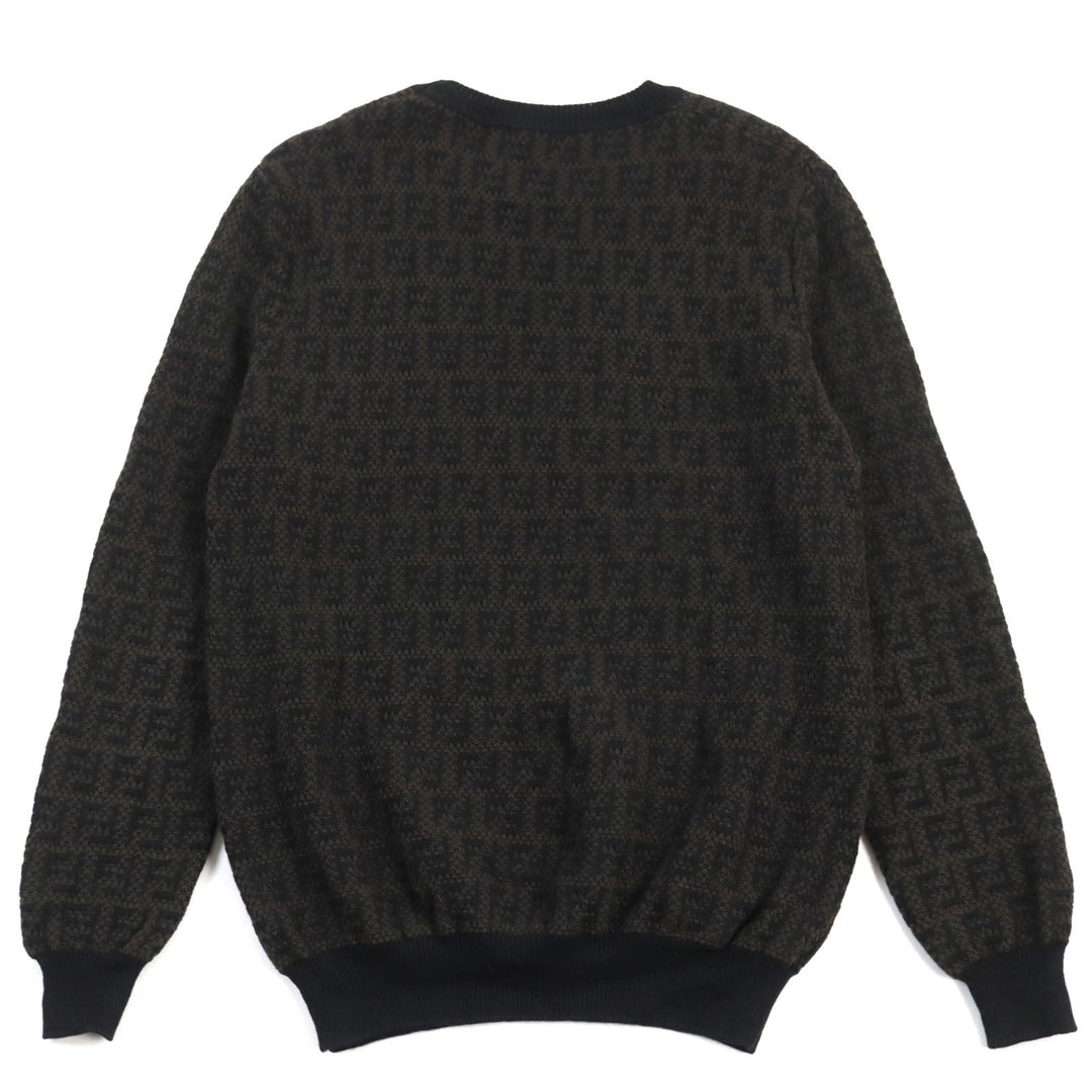 FENDI knit FZX034 AKFS Main: 54% wool, Main: 39% cotton, Main: 7% cashmere Brown black GIROCOLLO FF DETAIL KNIT mens 54 Used Authentic