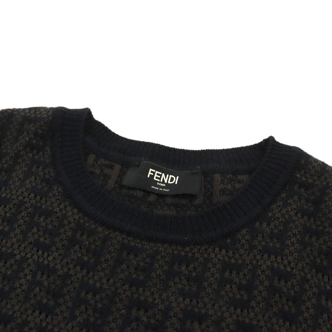 FENDI knit FZX034 AKFS Main: 54% wool, Main: 39% cotton, Main: 7% cashmere Brown black GIROCOLLO FF DETAIL KNIT mens 54 Used Authentic