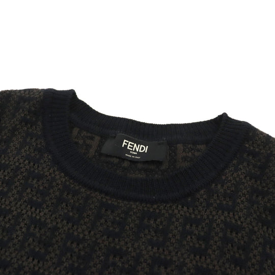 FENDI knit FZX034 AKFS Main: 54% wool, Main: 39% cotton, Main: 7% cashmere Brown black GIROCOLLO FF DETAIL KNIT mens 54 Used Authentic