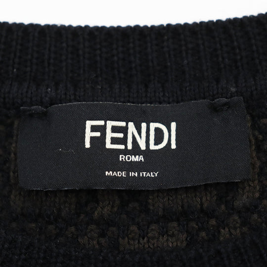 FENDI knit FZX034 AKFS Main: 54% wool, Main: 39% cotton, Main: 7% cashmere Brown black GIROCOLLO FF DETAIL KNIT mens 54 Used Authentic