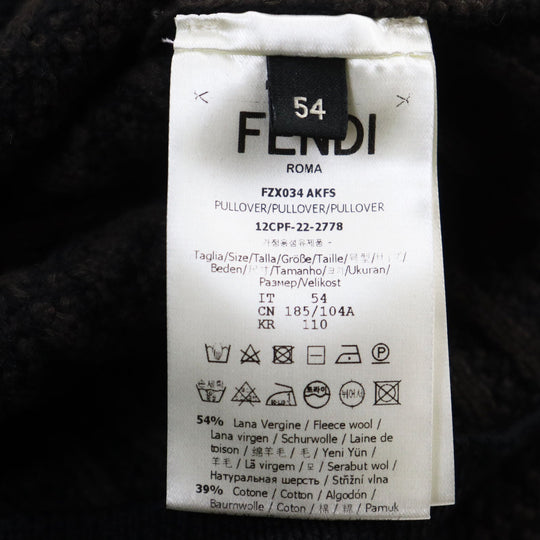 FENDI knit FZX034 AKFS Main: 54% wool, Main: 39% cotton, Main: 7% cashmere Brown black GIROCOLLO FF DETAIL KNIT mens 54 Used Authentic