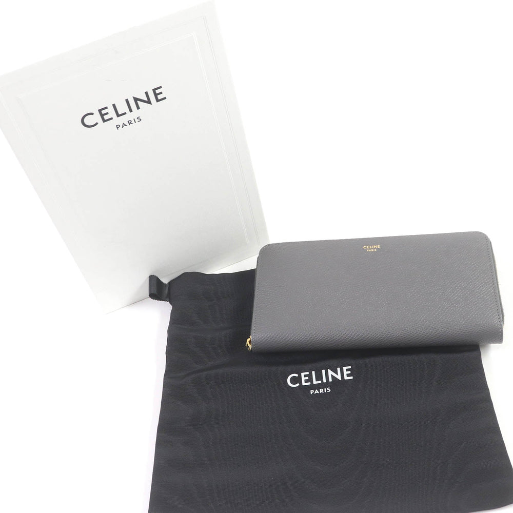 CELINE Long Wallet Purse 10B553BEL Main: Leather gray Large zipped wallet mens Used Authentic