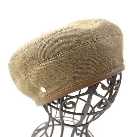 HERMES beret Outer: 100% cotton, Lining: 65% rayon, Lining: 35% silk, Part: leather Brown Women 57 Used Authentic