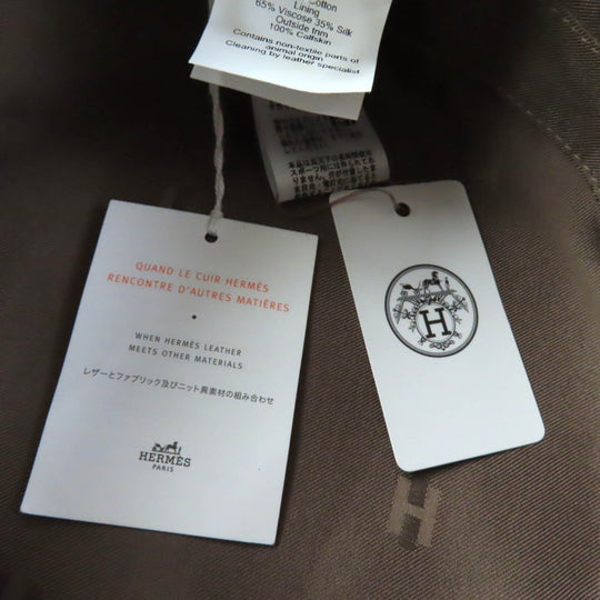 HERMES beret Outer: 100% cotton, Lining: 65% rayon, Lining: 35% silk, Part: leather Brown Women 57 Used Authentic