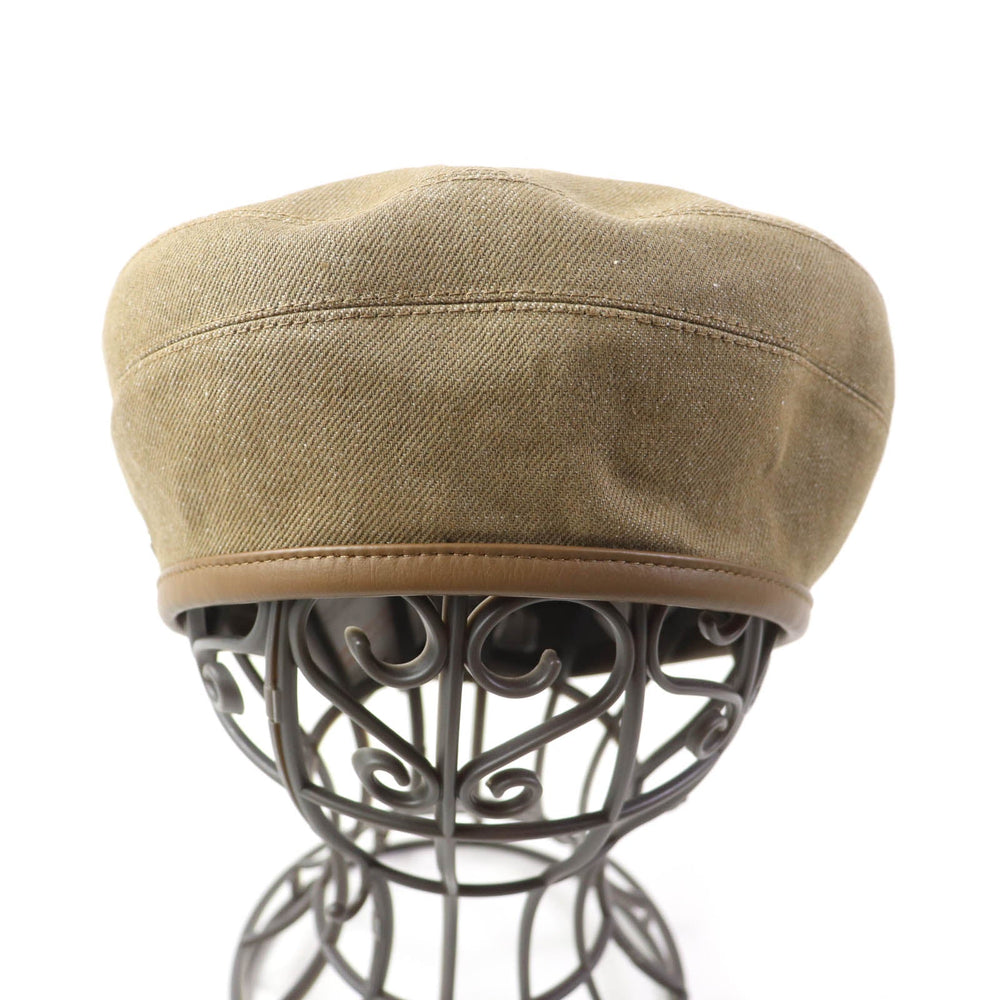 HERMES beret Outer: 100% cotton, Lining: 65% rayon, Lining: 35% silk, Part: leather Brown Women 57 Used Authentic