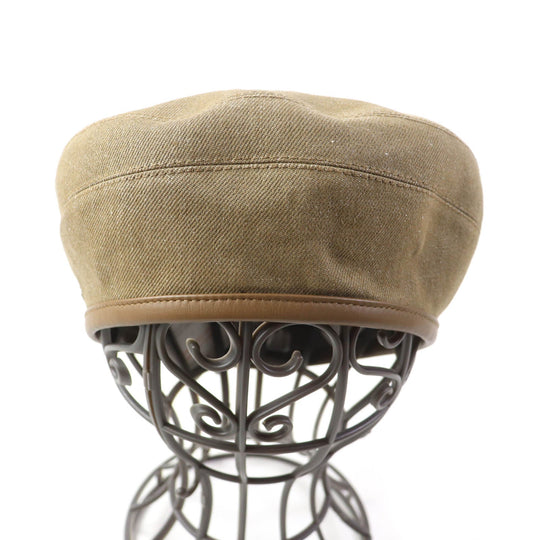 HERMES beret Outer: 100% cotton, Lining: 65% rayon, Lining: 35% silk, Part: leather Brown Women 57 Used Authentic