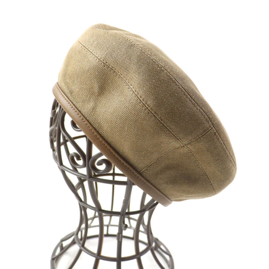 HERMES beret Outer: 100% cotton, Lining: 65% rayon, Lining: 35% silk, Part: leather Brown Women 57 Used Authentic