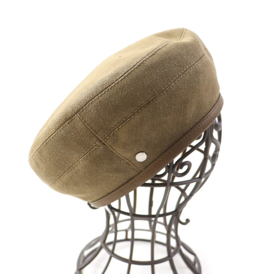 HERMES beret Outer: 100% cotton, Lining: 65% rayon, Lining: 35% silk, Part: leather Brown Women 57 Used Authentic