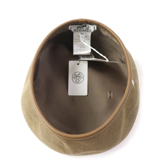 HERMES beret Outer: 100% cotton, Lining: 65% rayon, Lining: 35% silk, Part: leather Brown Women 57 Used Authentic