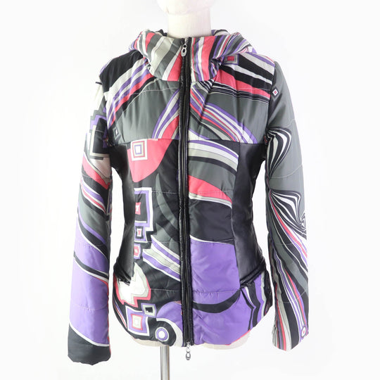 Emilio Pucci Down jacket Outer: 100% nylon, Lining: 100% nylon, Filling: 100% down, Part: Lamb leather multicolor Women 36 Used Authentic