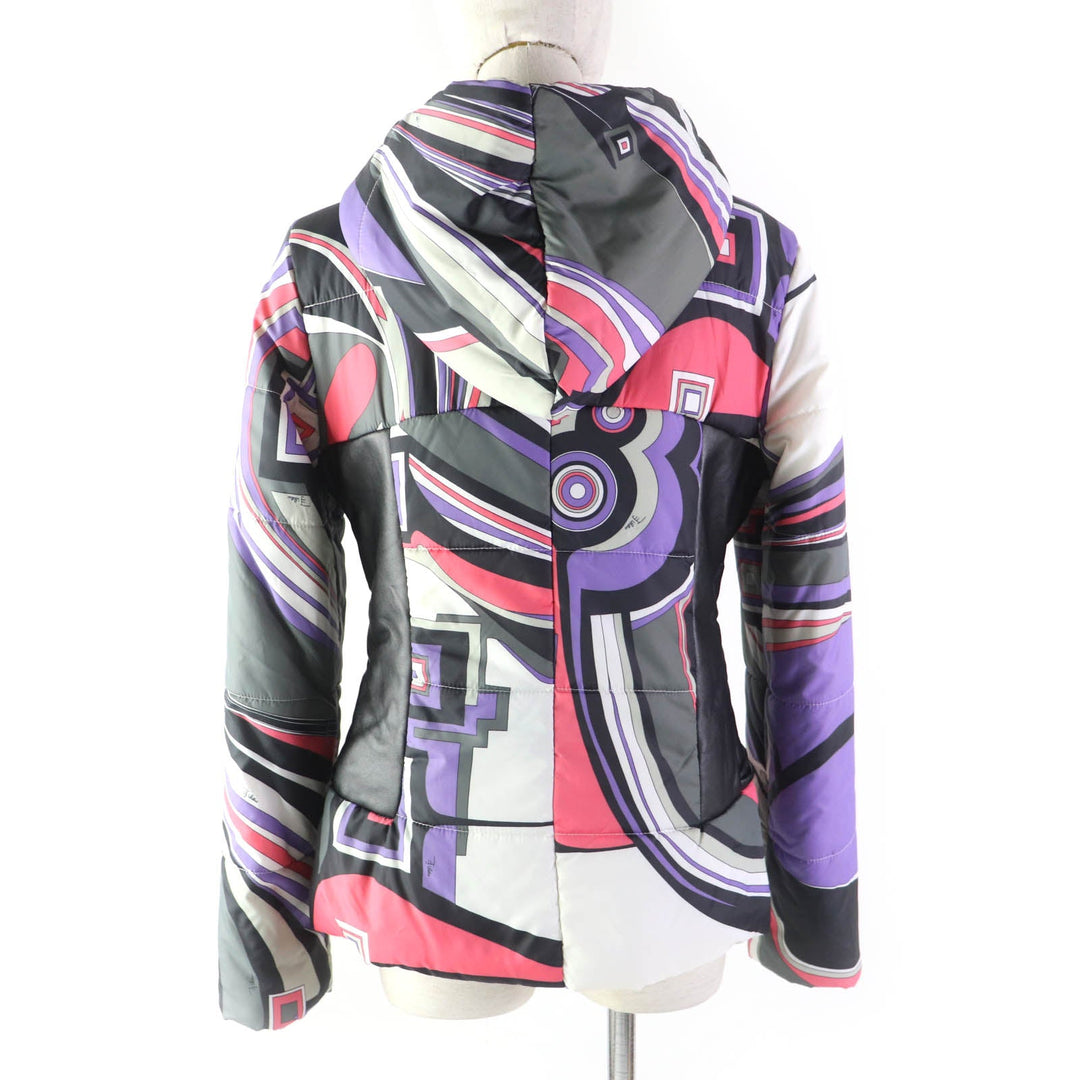 Emilio Pucci Down jacket Outer: 100% nylon, Lining: 100% nylon, Filling: 100% down, Part: Lamb leather multicolor Women 36 Used Authentic