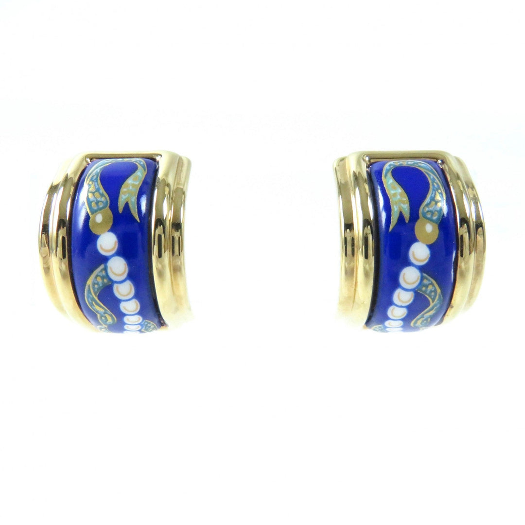 HERMES Earring Gold Plated blue Pearl motif Nanappoyaki Emile Women Used Authentic