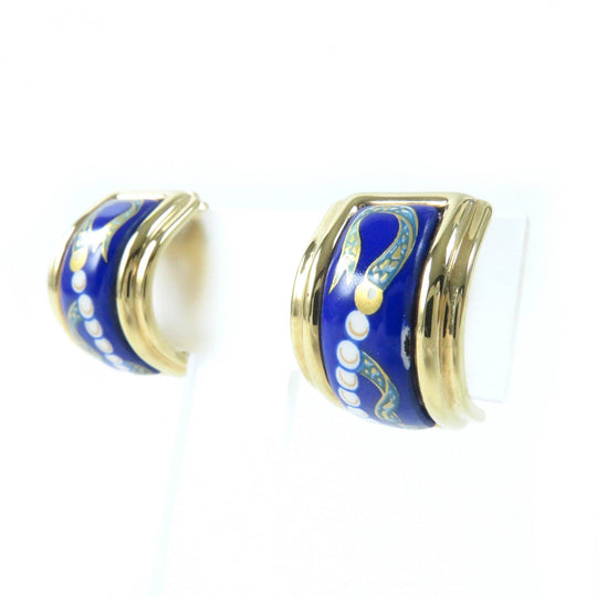 HERMES Earring Gold Plated blue Pearl motif Nanappoyaki Emile Women Used Authentic