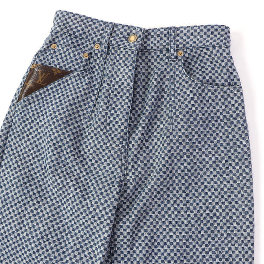 LOUIS VUITTON Denim pants Main: 100% cotton, Lining: 100% cotton, Part: 77% polyester, Part: 23% polyurethane, Part: 50% polyester, : 50% cotton Part: leather Navy Women 34 Used Authentic