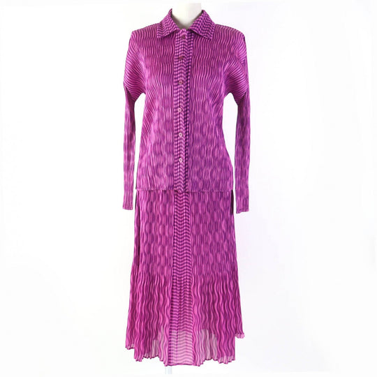 PLEATS PLEASE setup Main: 100% polyester purple Women (Top) 3, (Bottom) 2 Used Authentic