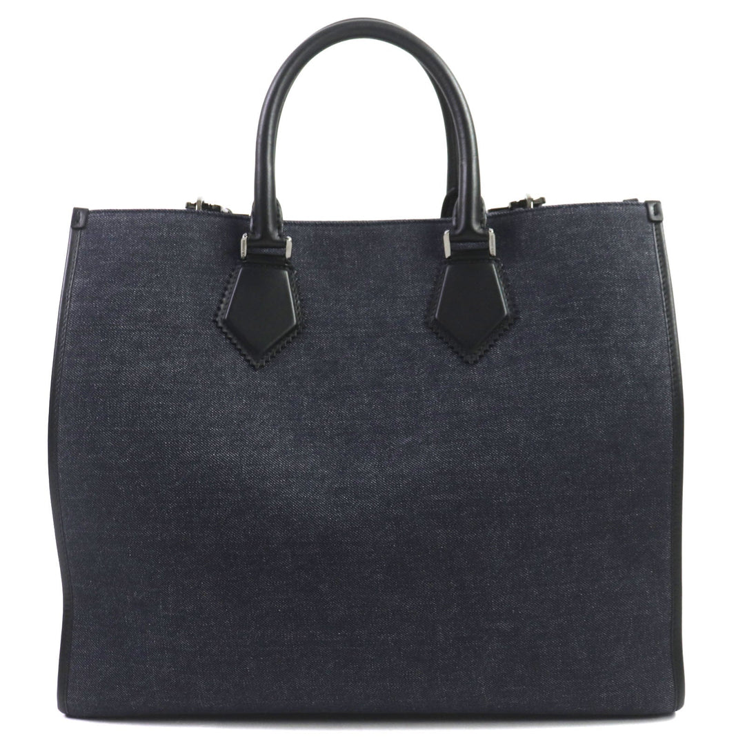 DOLCE&GABBANA Tote Bag Main: Canvas, Main: Leather Indigo black logo edge shopping bag large mens Used Authentic