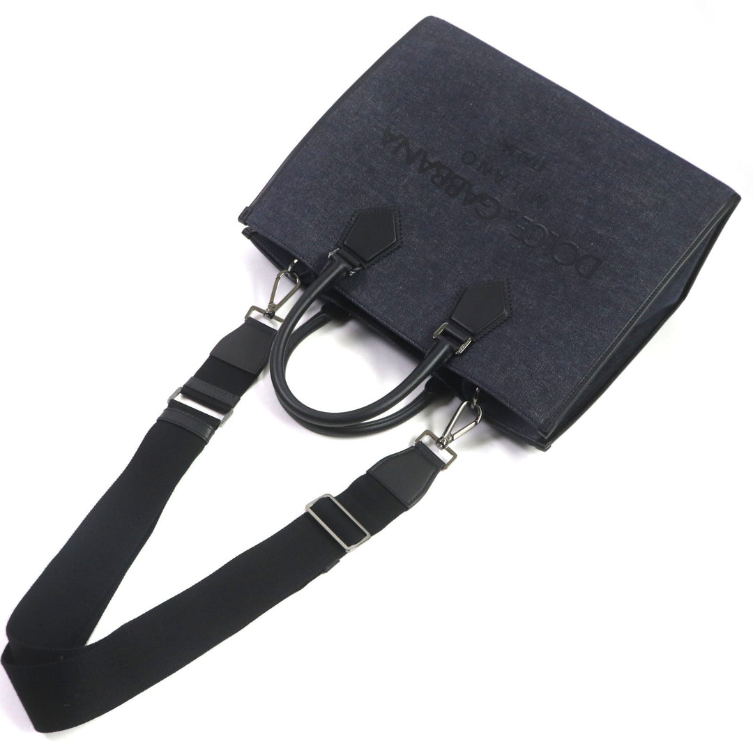 DOLCE&GABBANA Tote Bag Main: Canvas, Main: Leather Indigo black logo edge shopping bag large mens Used Authentic