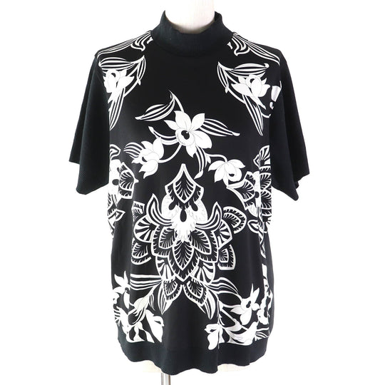 LEONARD Short sleeve knit Pattern: 100% nylon; Solid color: 65% cotton, 20% acrylic, 15% rayon Black White Women M Used Authentic