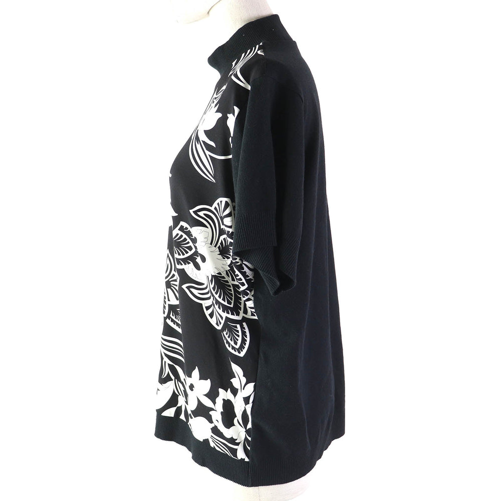LEONARD Short sleeve knit Pattern: 100% nylon; Solid color: 65% cotton, 20% acrylic, 15% rayon Black White Women M Used Authentic