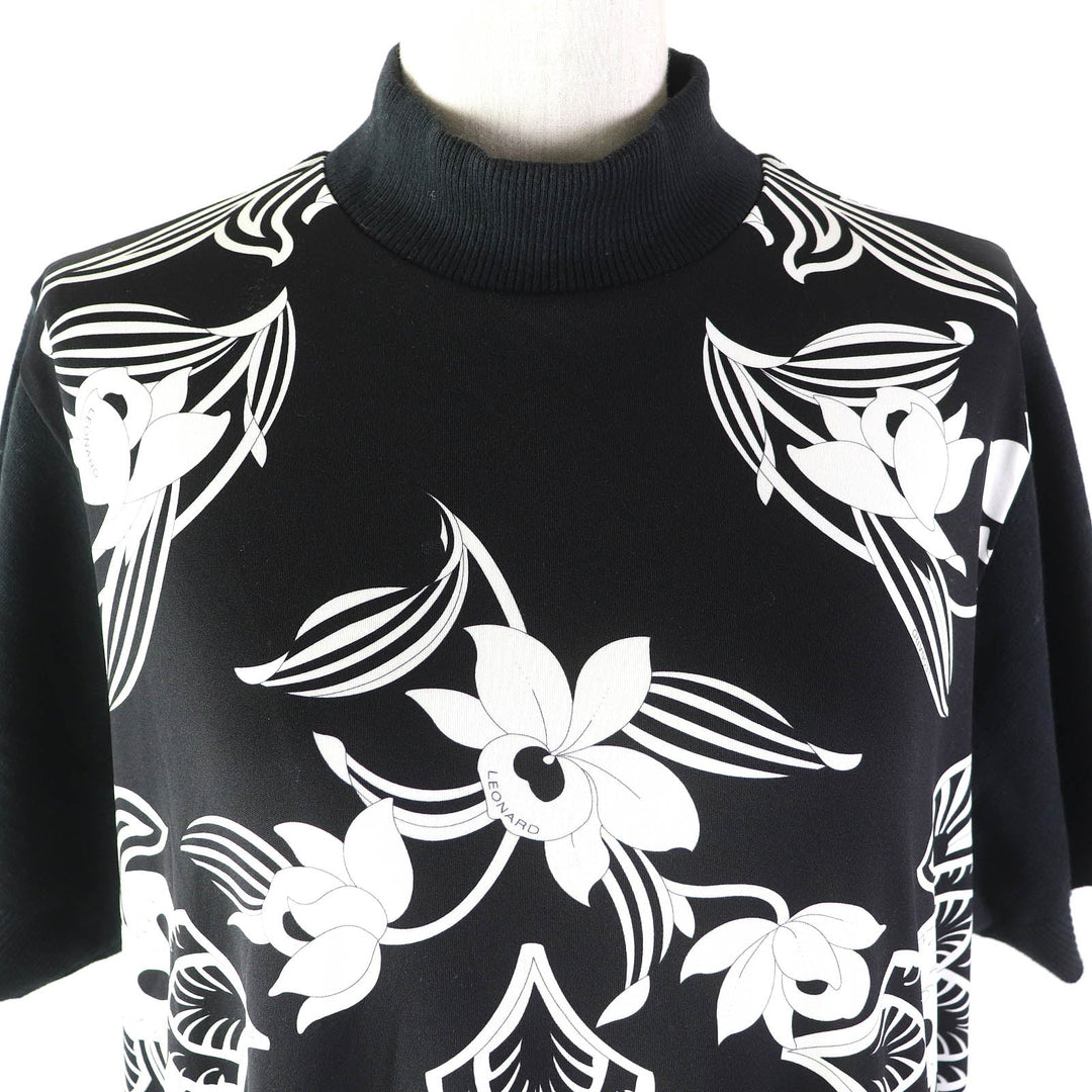LEONARD Short sleeve knit Pattern: 100% nylon; Solid color: 65% cotton, 20% acrylic, 15% rayon Black White Women M Used Authentic