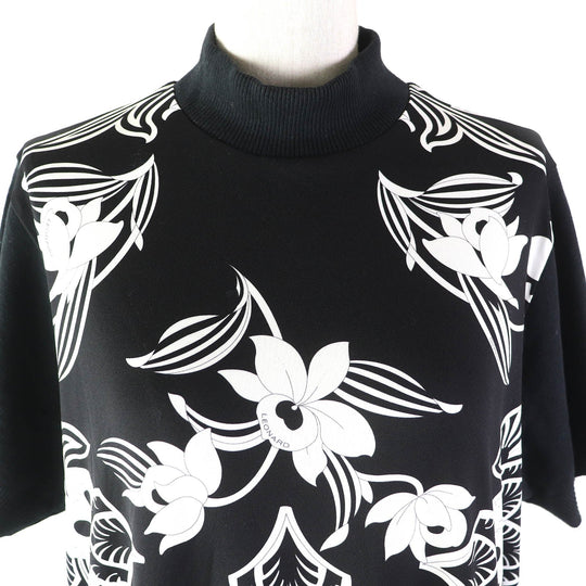 LEONARD Short sleeve knit Pattern: 100% nylon; Solid color: 65% cotton, 20% acrylic, 15% rayon Black White Women M Used Authentic