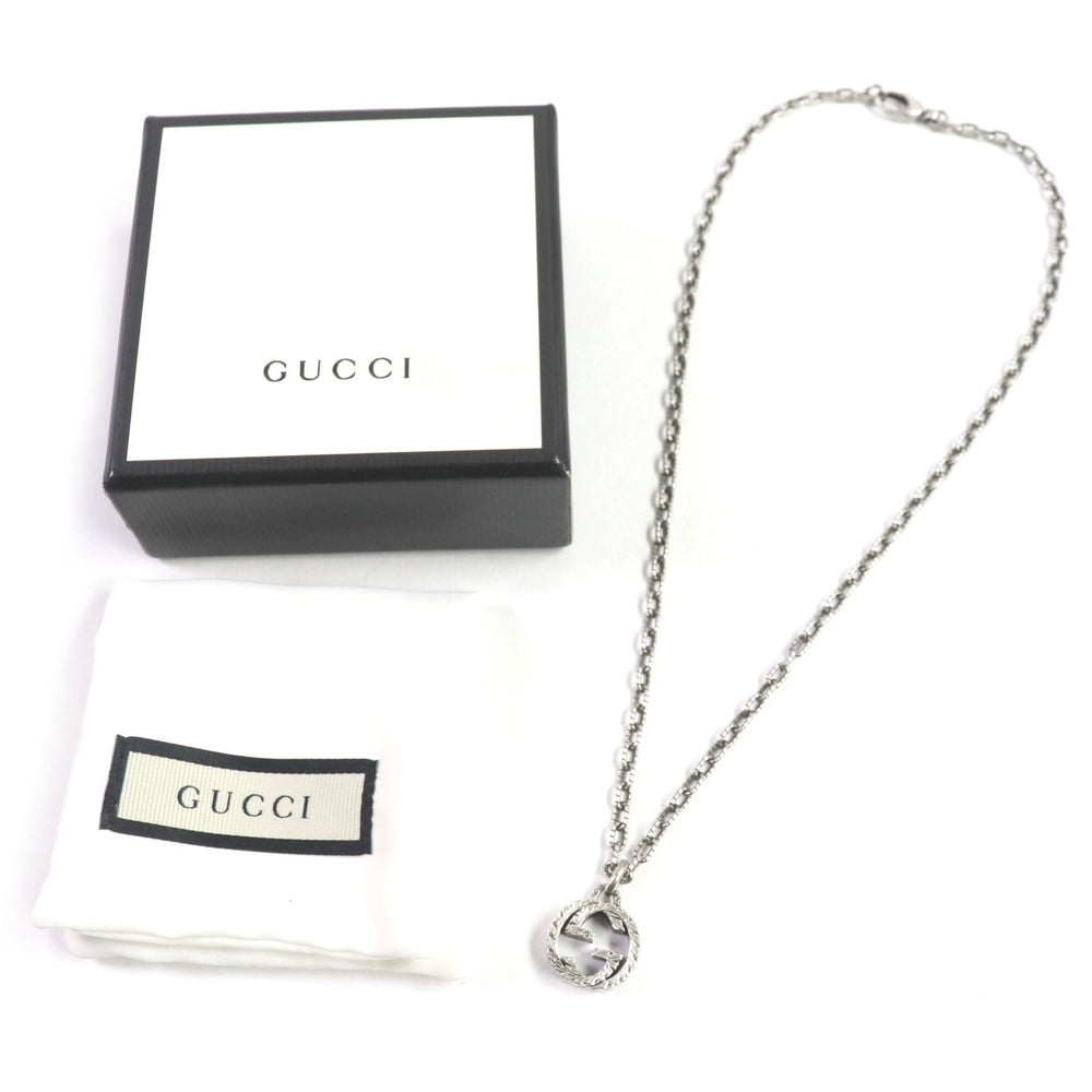 GUCCI Necklace Main�FAG925 Silver Interlocking G Arabesque mens Used Authentic