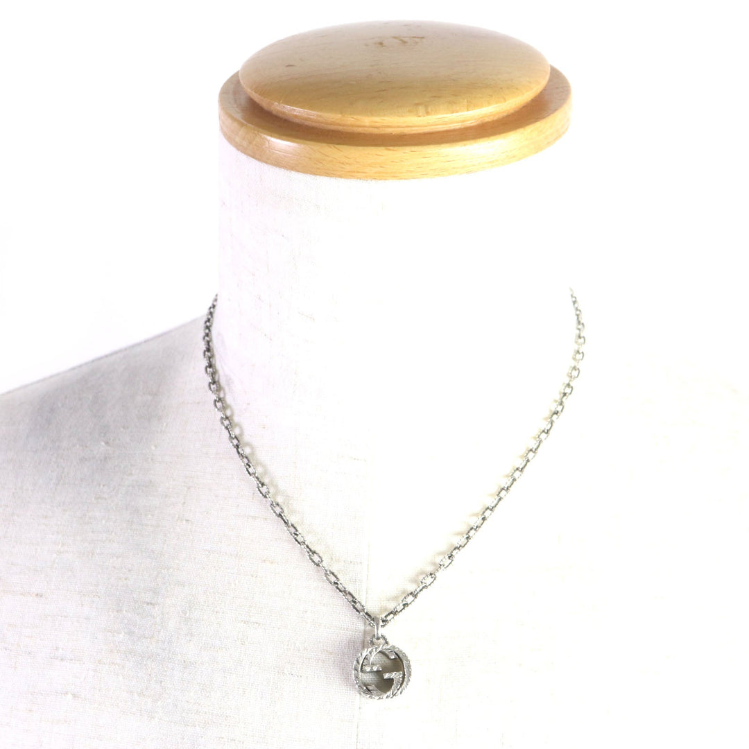 GUCCI Necklace Main�FAG925 Silver Interlocking G Arabesque mens Used Authentic