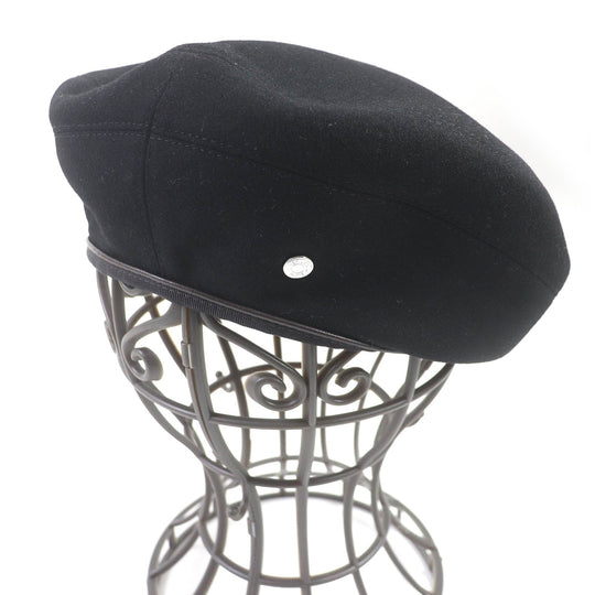 HERMES beret Outer: 100% cashmere, Lining: 65% rayon, Lining: 35% silk, Piping: 60% rayon, 40% cotton, Leather: Sheepskin black Julietta de Cercap Women 57 Used Authentic