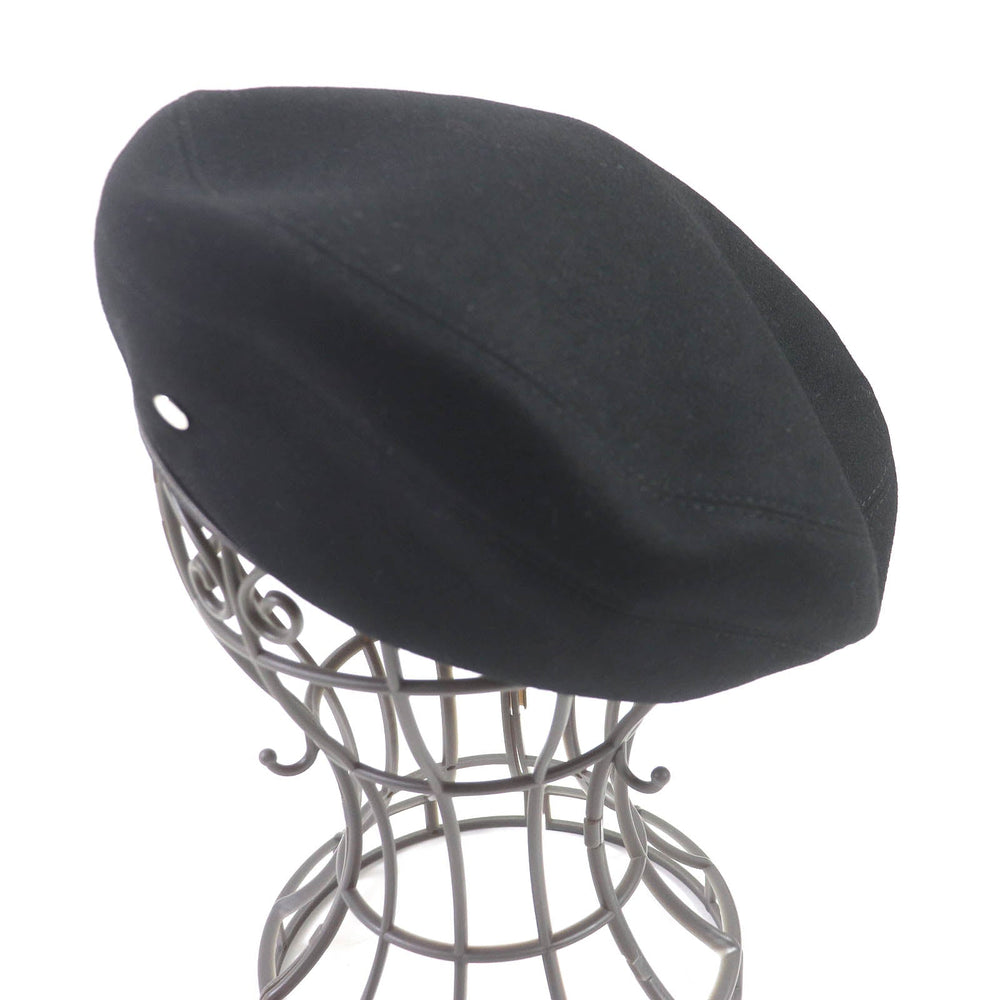 HERMES beret Outer: 100% cashmere, Lining: 65% rayon, Lining: 35% silk, Piping: 60% rayon, 40% cotton, Leather: Sheepskin black Julietta de Cercap Women 57 Used Authentic