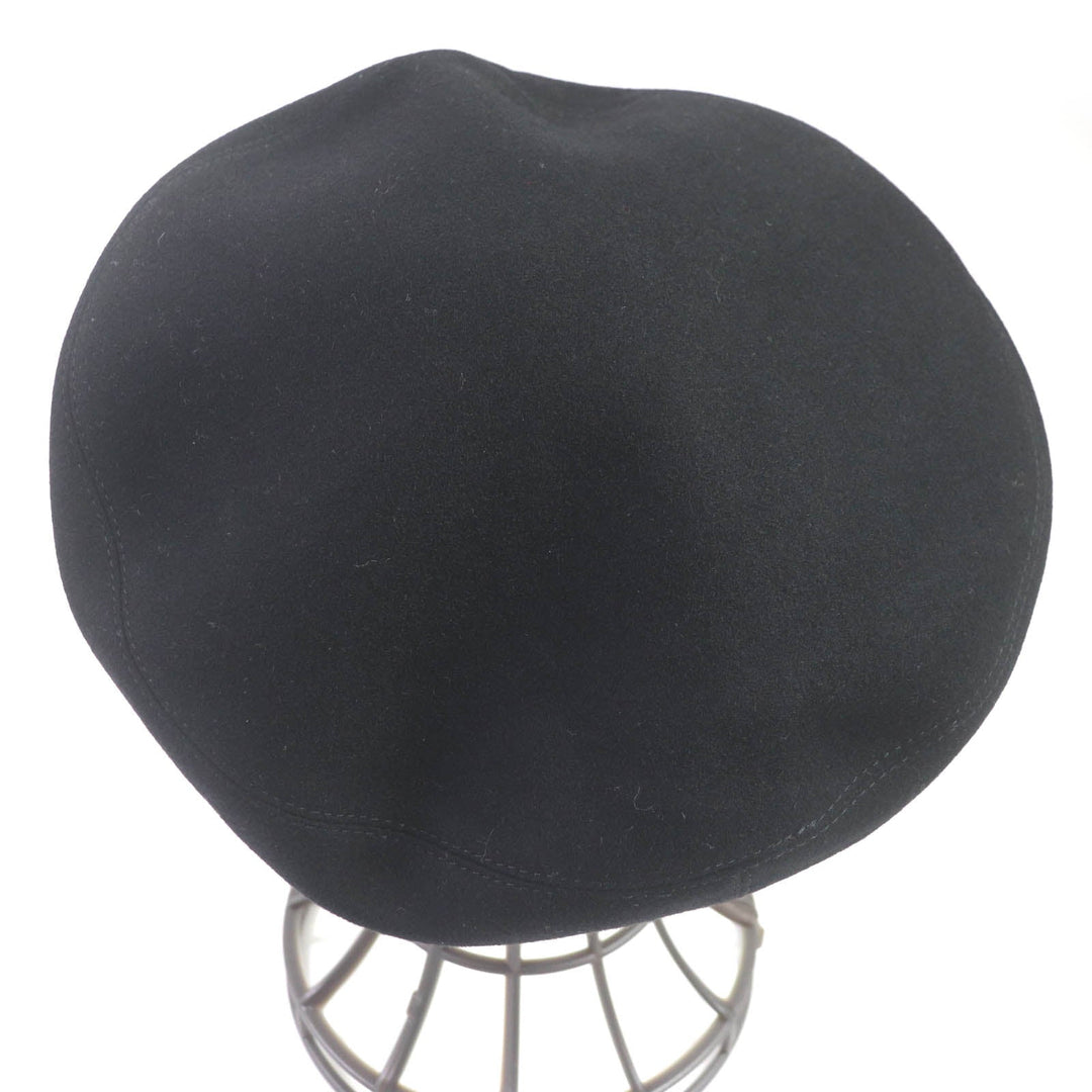 HERMES beret Outer: 100% cashmere, Lining: 65% rayon, Lining: 35% silk, Piping: 60% rayon, 40% cotton, Leather: Sheepskin black Julietta de Cercap Women 57 Used Authentic