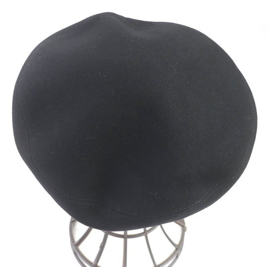 HERMES beret Outer: 100% cashmere, Lining: 65% rayon, Lining: 35% silk, Piping: 60% rayon, 40% cotton, Leather: Sheepskin black Julietta de Cercap Women 57 Used Authentic