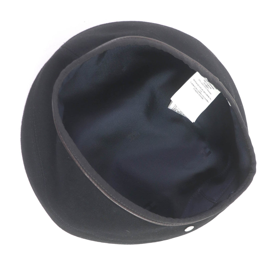 HERMES beret Outer: 100% cashmere, Lining: 65% rayon, Lining: 35% silk, Piping: 60% rayon, 40% cotton, Leather: Sheepskin black Julietta de Cercap Women 57 Used Authentic
