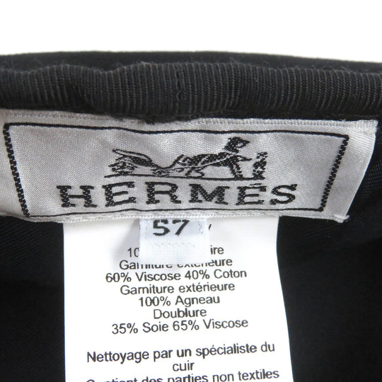 HERMES beret Outer: 100% cashmere, Lining: 65% rayon, Lining: 35% silk, Piping: 60% rayon, 40% cotton, Leather: Sheepskin black Julietta de Cercap Women 57 Used Authentic