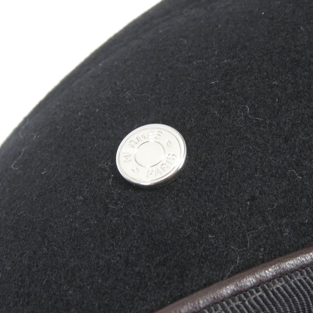 HERMES beret Outer: 100% cashmere, Lining: 65% rayon, Lining: 35% silk, Piping: 60% rayon, 40% cotton, Leather: Sheepskin black Julietta de Cercap Women 57 Used Authentic