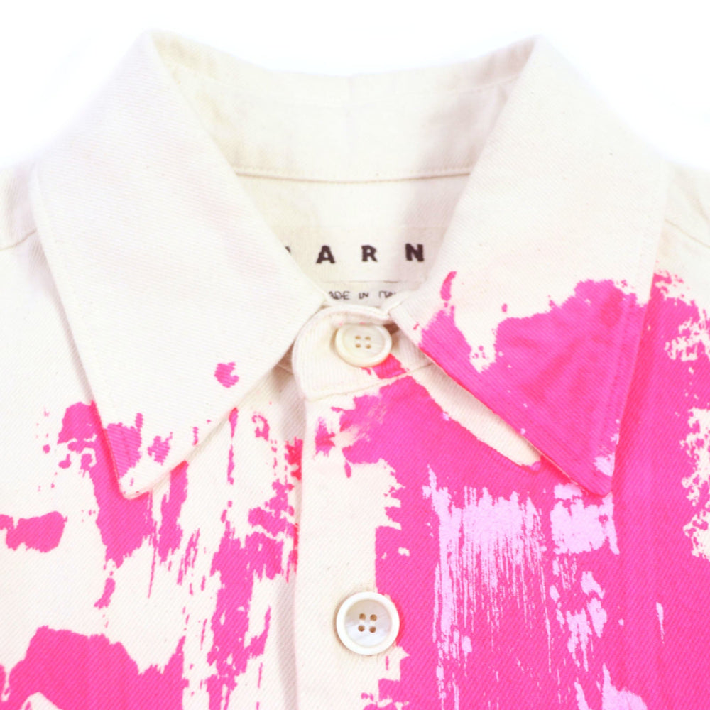 MARNI Short sleeve shirt Main: 100% cotton Ivory pink Brush strokes mens 44 Used Authentic