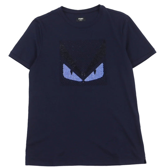 FENDI Short sleeve T-shirt FY0626 Main: 100% cotton, some: crystal Navy mens 46 Used Authentic