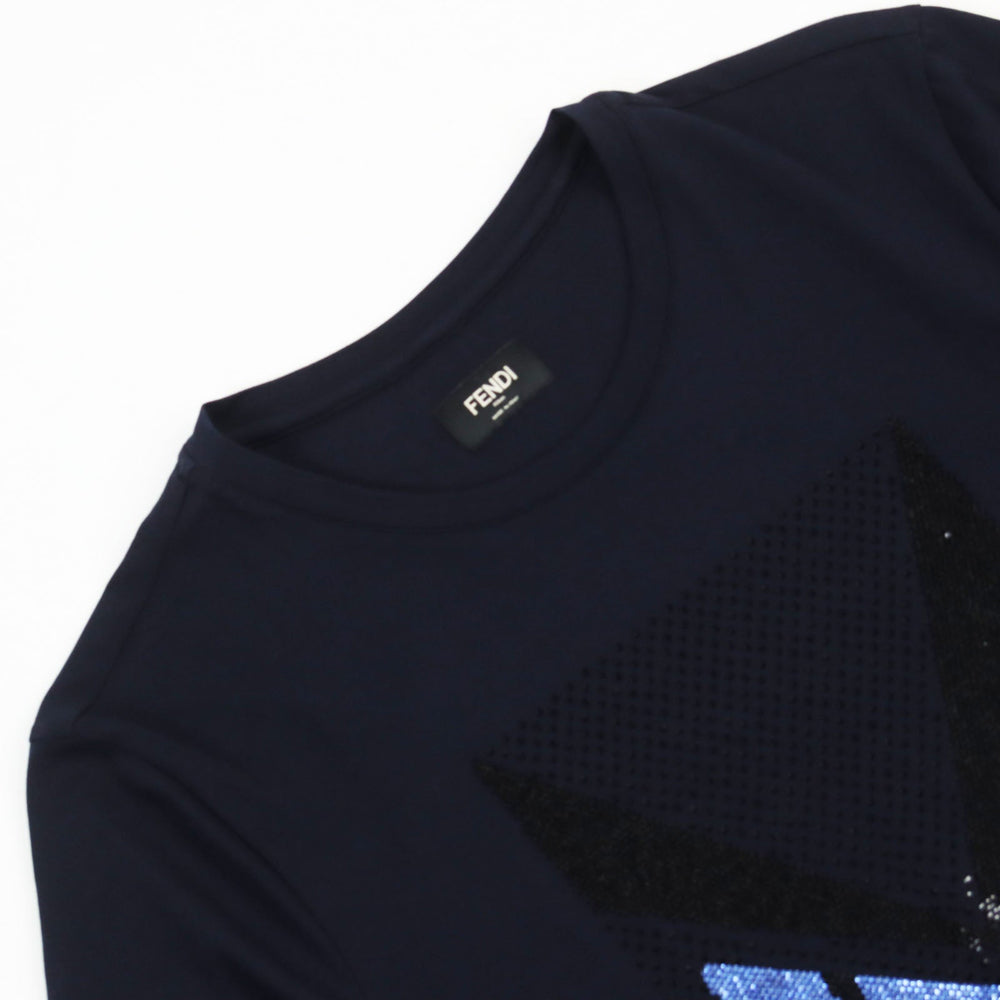 FENDI Short sleeve T-shirt FY0626 Main: 100% cotton, some: crystal Navy mens 46 Used Authentic