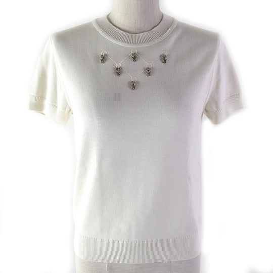 HERMES Short sleeve knit Main: 88% viscose, 12% silk, other: 100% polyester white Women 38 Used Authentic
