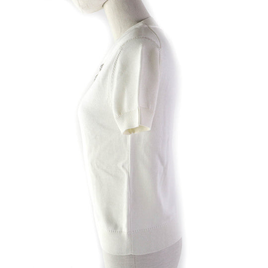 HERMES Short sleeve knit Main: 88% viscose, 12% silk, other: 100% polyester white Women 38 Used Authentic