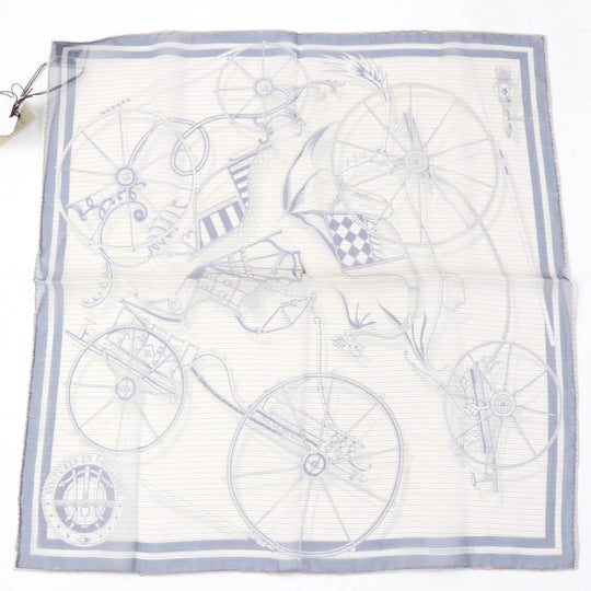 HERMES scarf Main: 100% silk Marine / Blanc / Gris VOITURES EN EQUILIBRE Carre45 Women Used Authentic