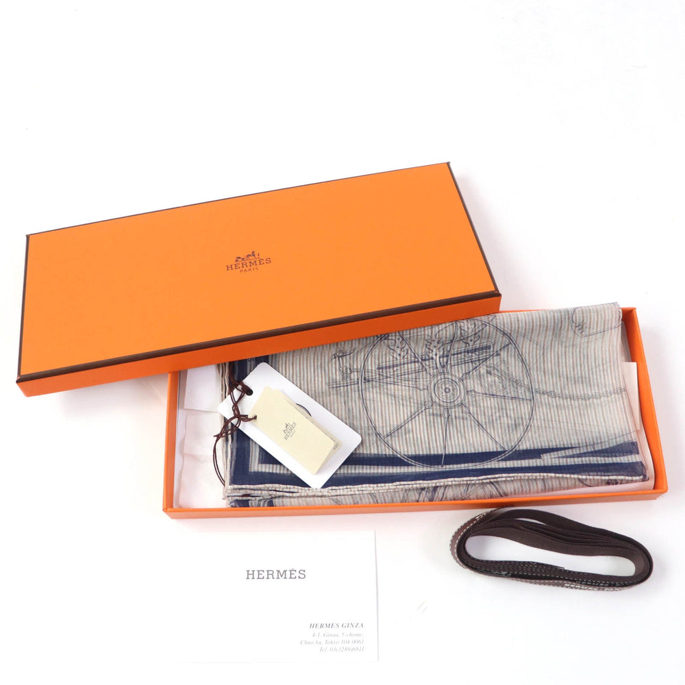 HERMES scarf Main: 100% silk Marine / Blanc / Gris VOITURES EN EQUILIBRE Carre45 Women Used Authentic