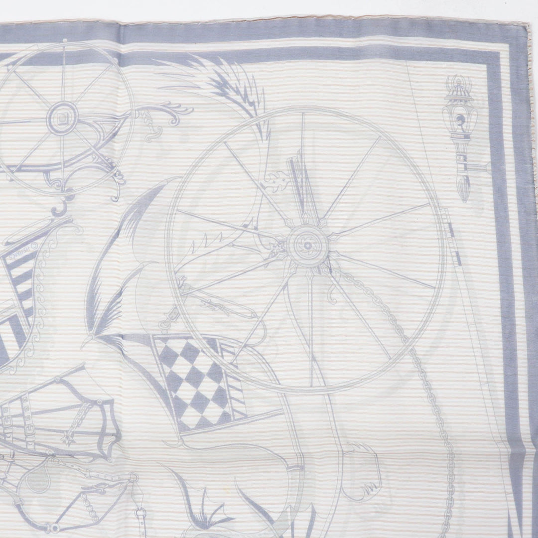 HERMES scarf Main: 100% silk Marine / Blanc / Gris VOITURES EN EQUILIBRE Carre45 Women Used Authentic