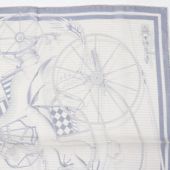 HERMES scarf Main: 100% silk Marine / Blanc / Gris VOITURES EN EQUILIBRE Carre45 Women Used Authentic