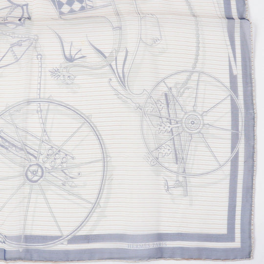 HERMES scarf Main: 100% silk Marine / Blanc / Gris VOITURES EN EQUILIBRE Carre45 Women Used Authentic