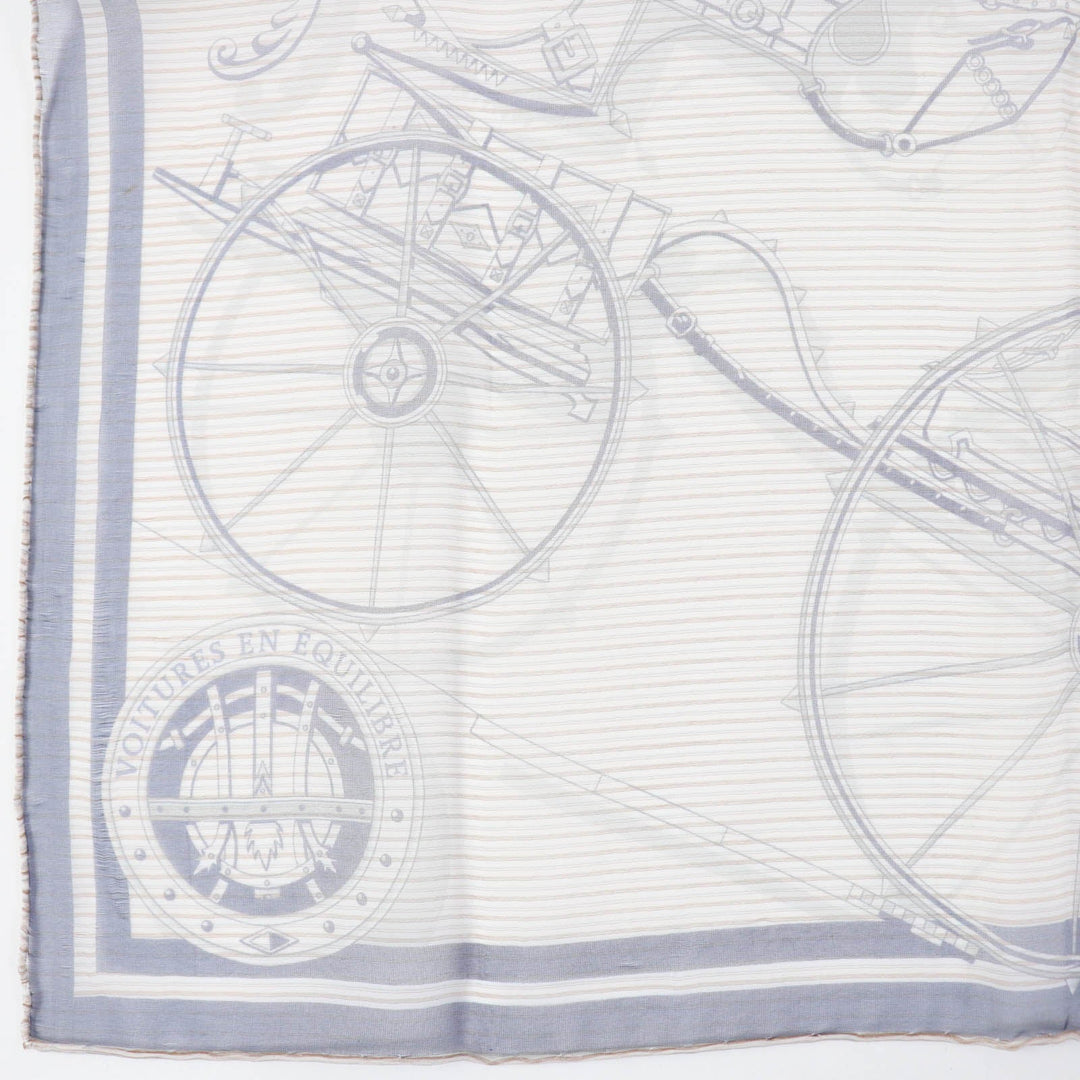 HERMES scarf Main: 100% silk Marine / Blanc / Gris VOITURES EN EQUILIBRE Carre45 Women Used Authentic