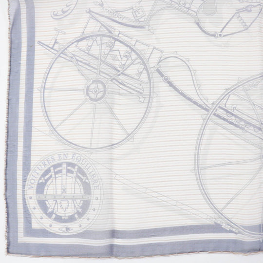 HERMES scarf Main: 100% silk Marine / Blanc / Gris VOITURES EN EQUILIBRE Carre45 Women Used Authentic