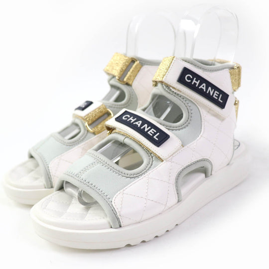 CHANEL Sandals G37231 leather white COCO Mark Matrasse Women 35 Used Authentic