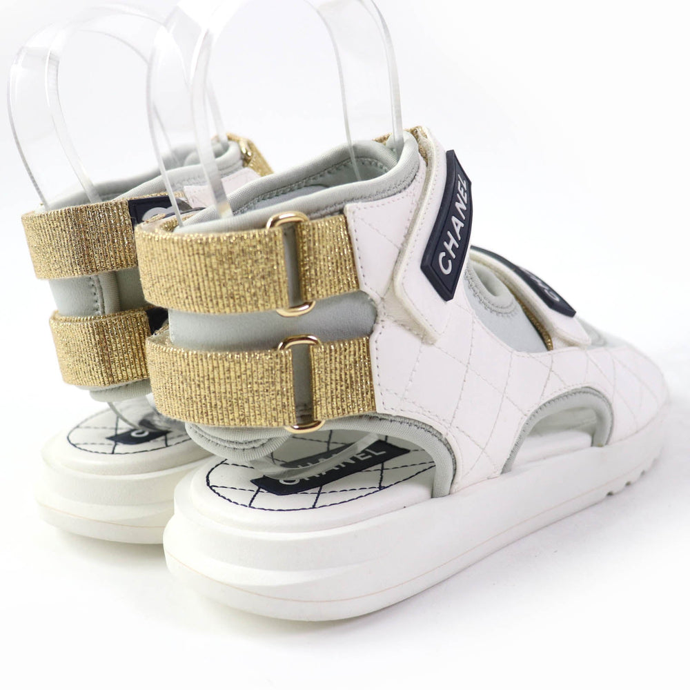 CHANEL Sandals G37231 leather white COCO Mark Matrasse Women 35 Used Authentic