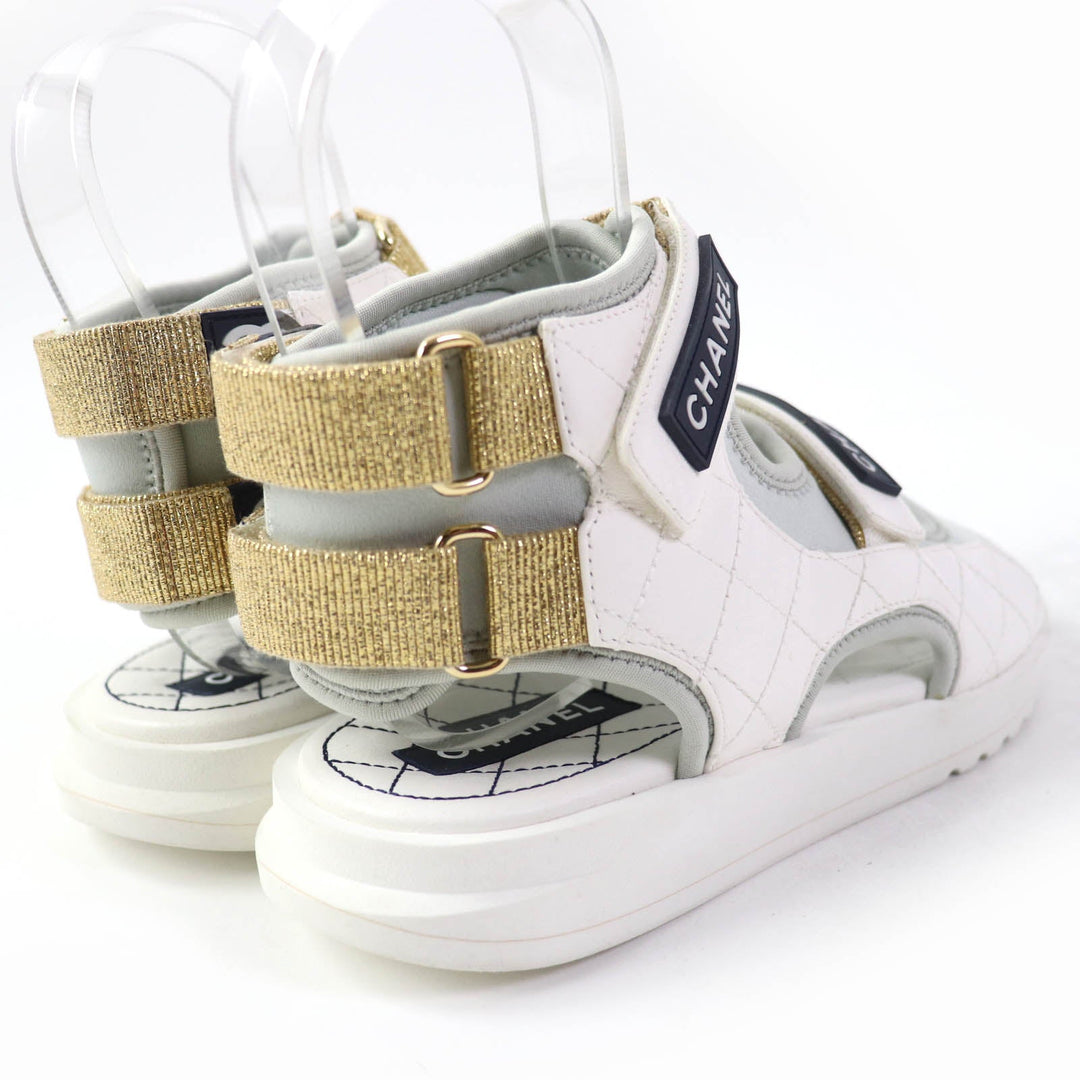 CHANEL Sandals G37231 leather white COCO Mark Matrasse Women 35 Used Authentic