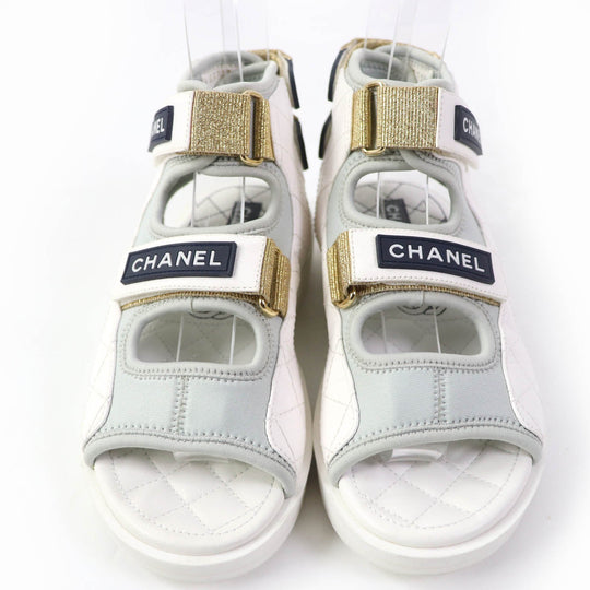 CHANEL Sandals G37231 leather white COCO Mark Matrasse Women 35 Used Authentic